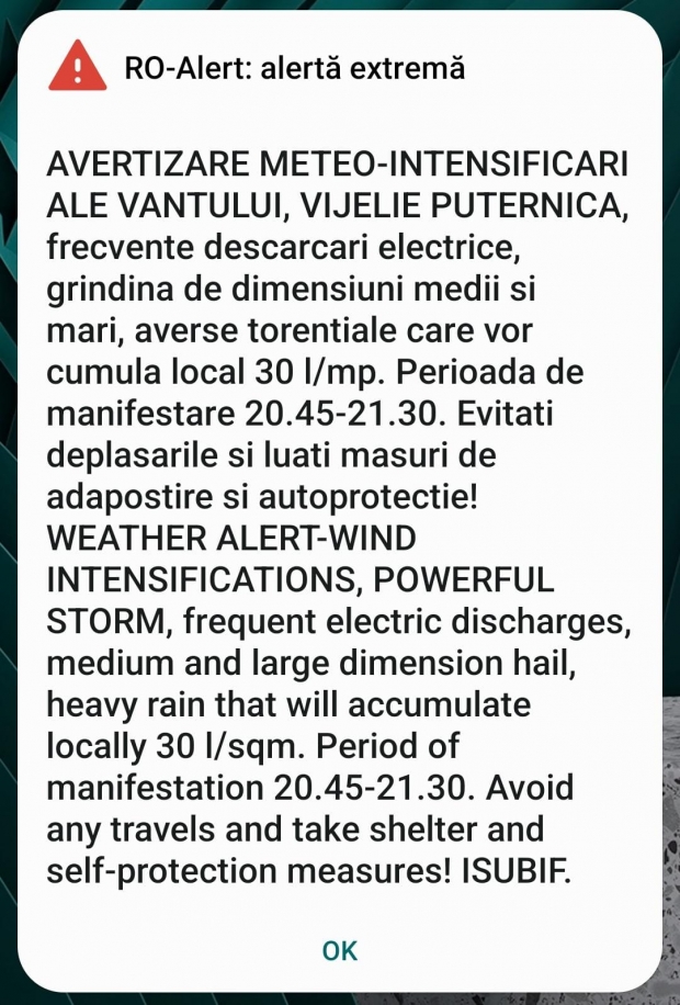 Atenționări meteo imediate Cod roșu și portocaliu de ploi și vijelii