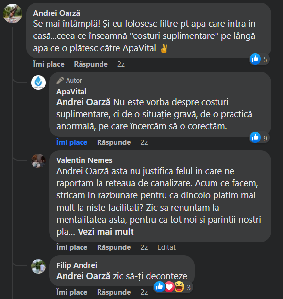 comentariile unor oameni la anuntul facut de ApaVital