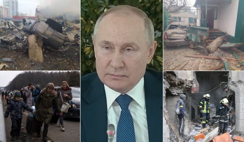 colaj razboi Ucraina, Vladimir Putin, tancuri, refugiati ucraineni, bombardamente