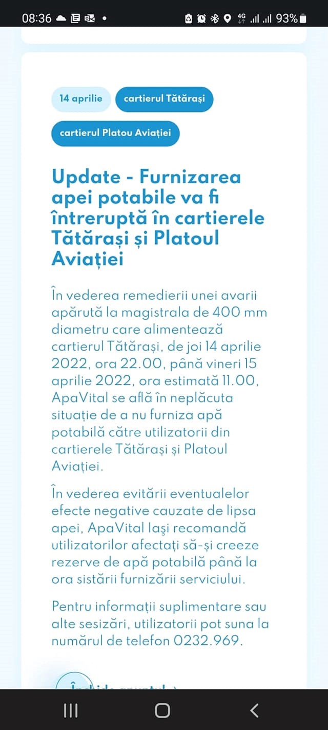 Informatie actualizata pe site-ul ApaVital