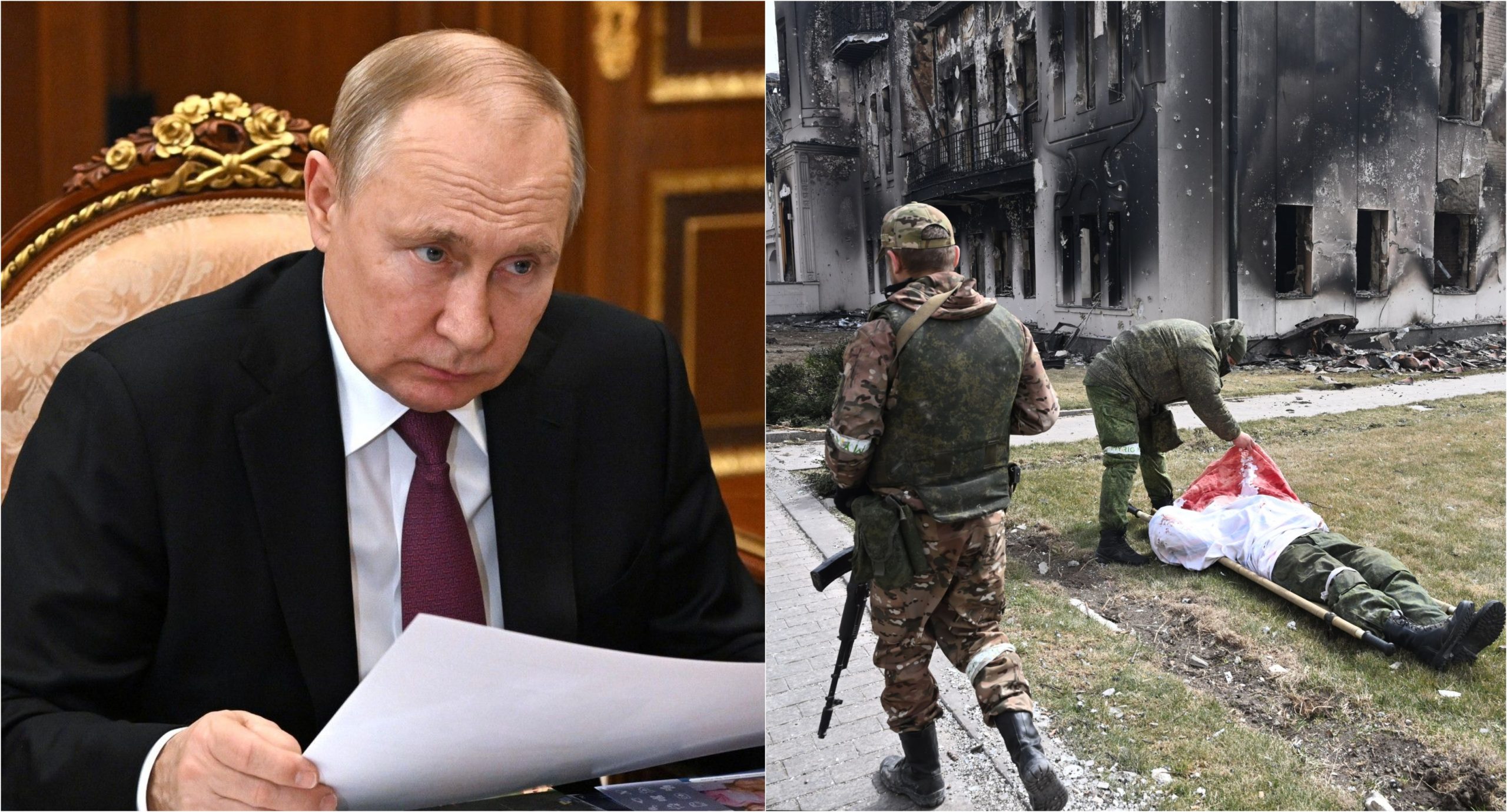 Vladimir Putin scapă de judecată, colaj presedintele rus Vladimir Putin si victimele masacrului de la Bucea