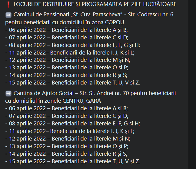 lista cu locurile de distribuire a tichetelor