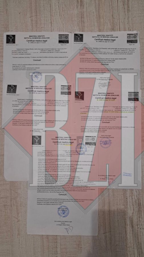 o poză cu certificatele medico-legale ale Vasilicăi Mihăilă