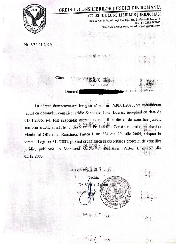 document de la decanul consilierilor juridici